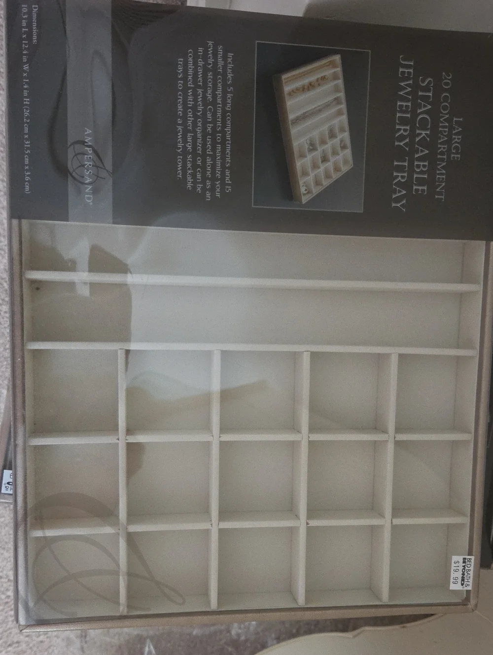 20-Compartment Cream Stackable Jewelry Tray